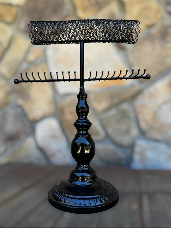 Other - Two Tiered Vintage Style Black Metal Jewelry Stand with Multi-Arm Hooks